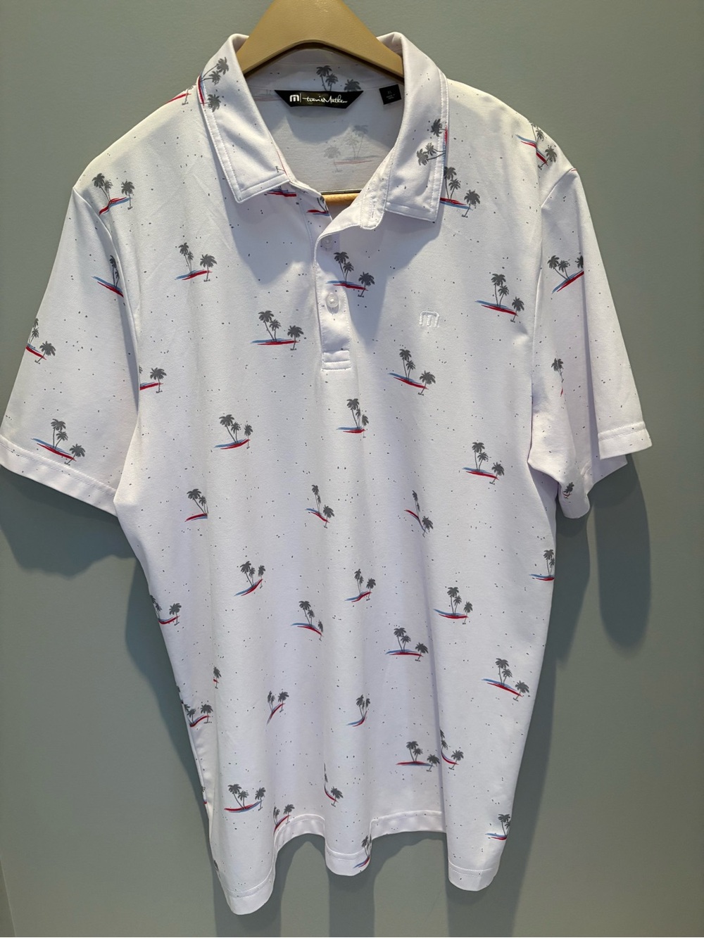 TravisMathew White Palm Tree Print Golf Polo Men’s XL
